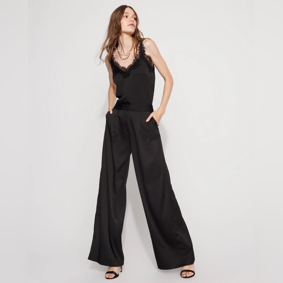 WHBM Black Satin Ultra Wide Leg Pants